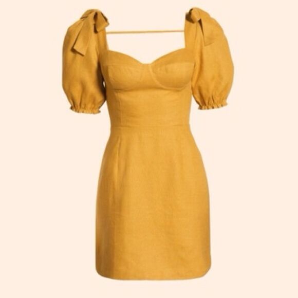 Reformation Dresses & Skirts - Reformation Spring Bow Linen Dress 2 - Mustard Yellow / Orchid